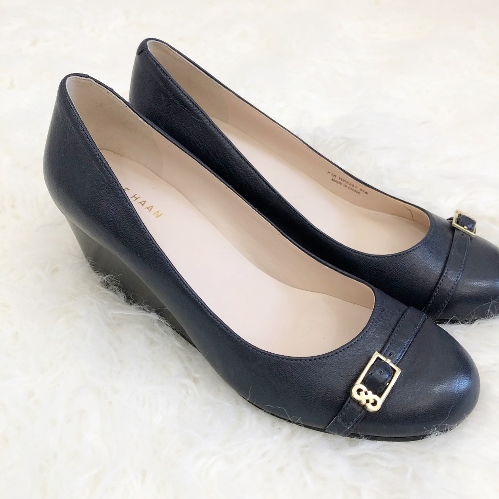 Cole Haan Navy Round Toe Wedges